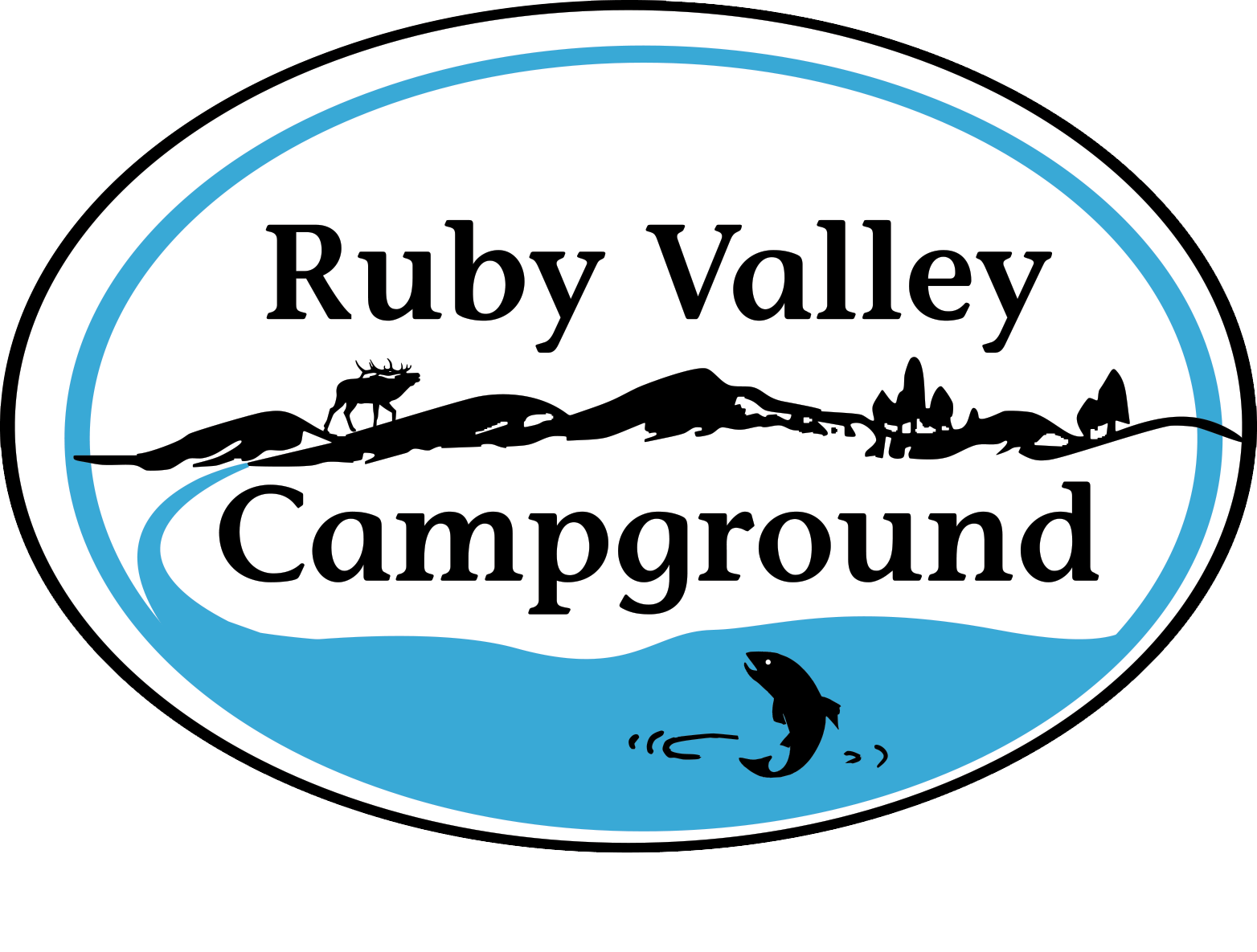 A logo for ruby valley campground with a fish in the water