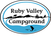 A logo for ruby valley campground with a fish in the water