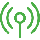 A green antenna icon on a white background.