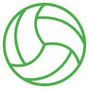 A green volleyball icon on a white background.