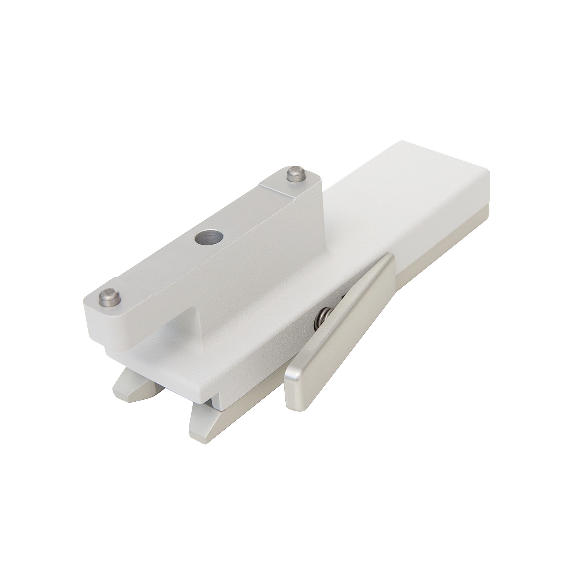 A white object with a handle on a white background.