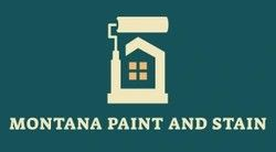 Logo for Montana Paint and Stain: paint roller over a house outline, teal background.