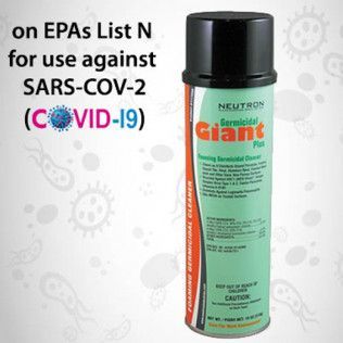 Can of Neutron Germicidal Giant Plus cleaner, EPA List N for SARS-COV-2, green and black.