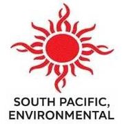 Red sun logo with swirling rays, "SOUTH PACIFIC, ENVIRONMENTAL" text below.