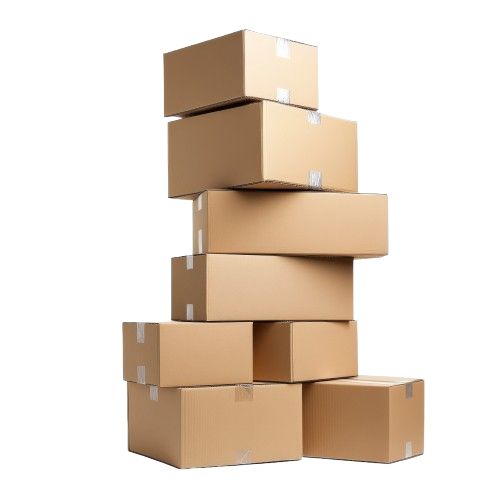 Pile of stacked cardboard boxes of various sizes.