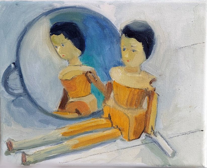 Sally Scott Original Artwork Oil Painting Antique Wooden Dutch Dolls