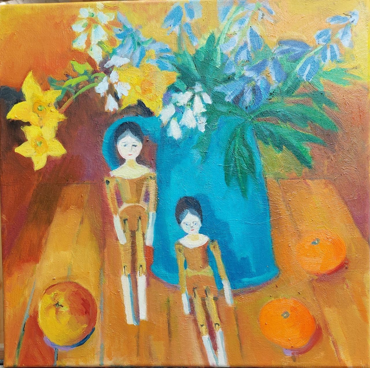 Sally Scott Original Artwork Oil Painting Still Life with Antique Dutch Dolls