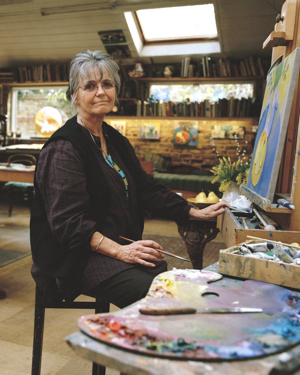 Sally Scott in her studio in Putney 2019