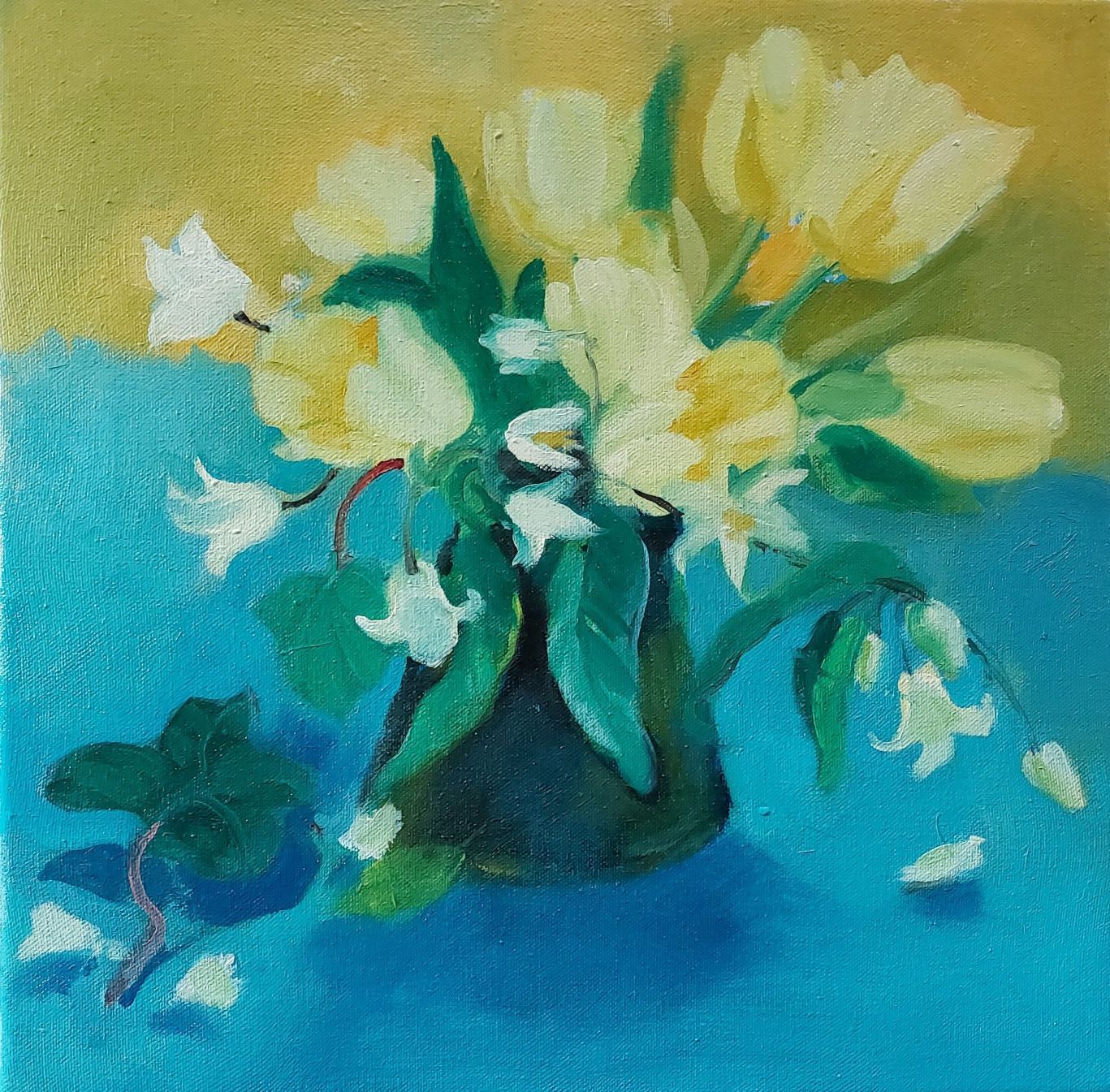 Sally Scott Original Artwork Oil Painting Still Life with Spring Flowers