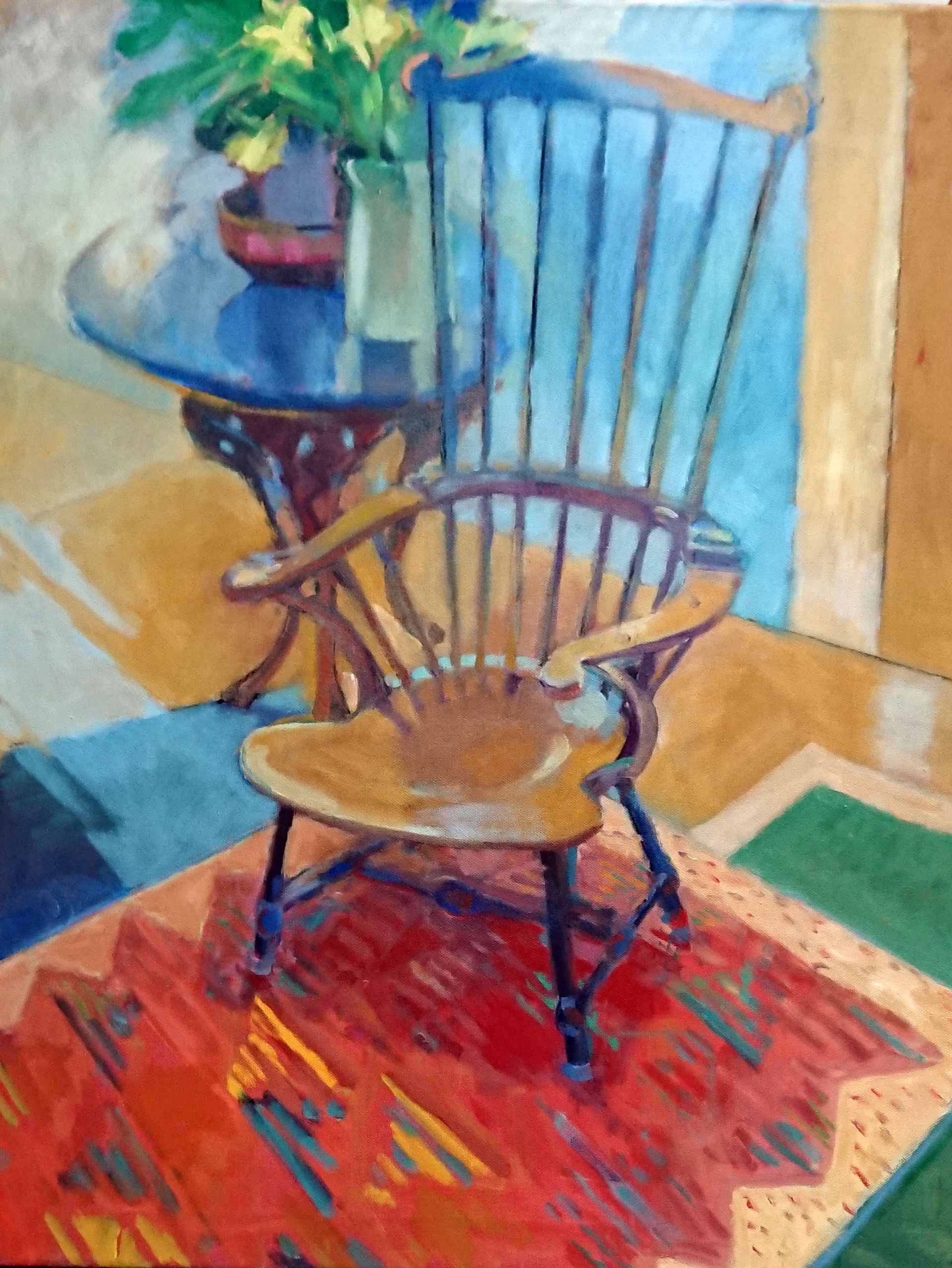 Sally Scott Original Artwork Oil Painting Studio view with chair