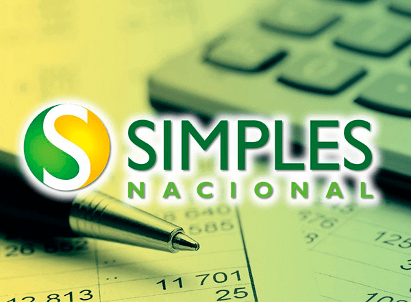 A logo for simples nacional with a calculator in the background