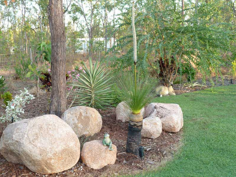Freshly Cut Grass Near Bark and Rocks — Landscaping in Palmerston, NT