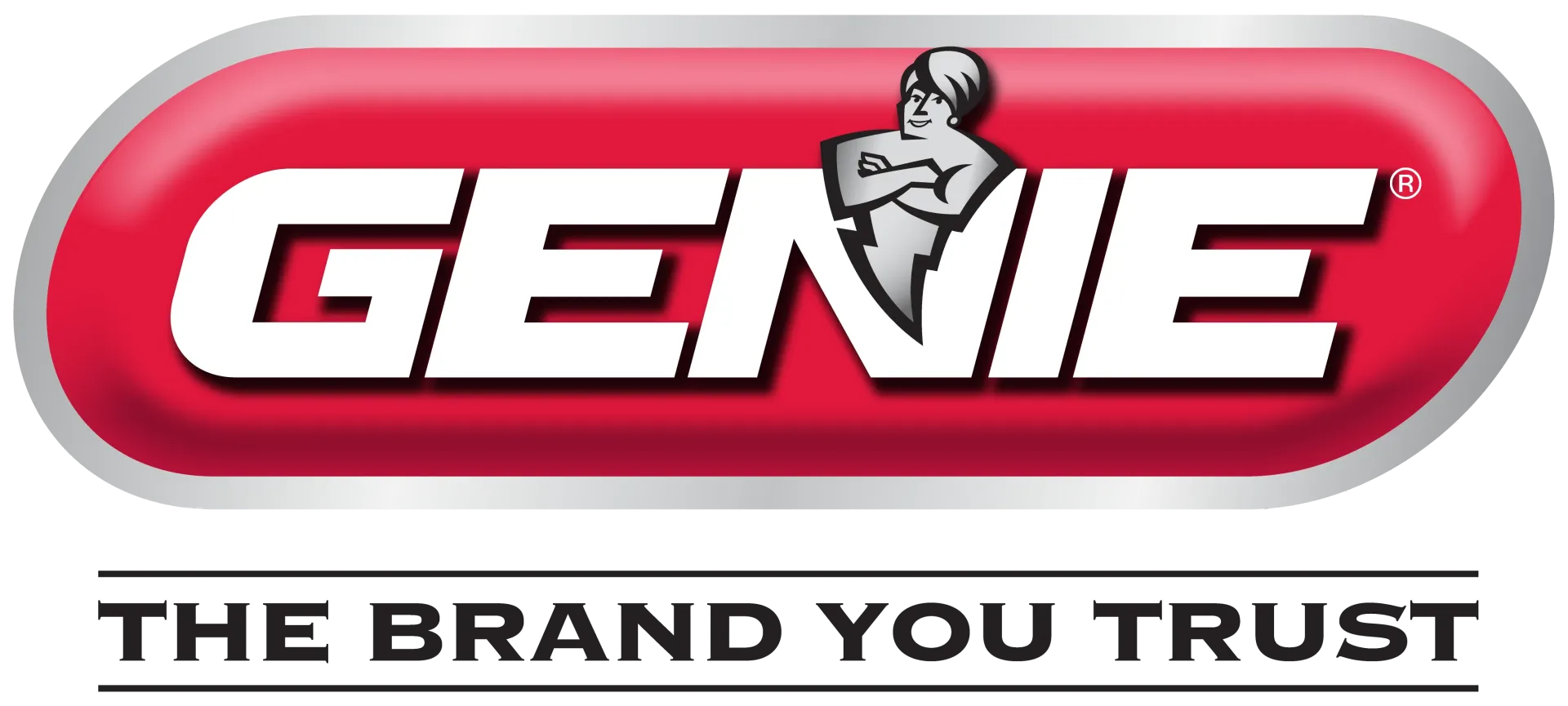 The genie logo is red and white and says the brand you trust.
