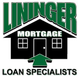Logo for Lininger Mortgage with a green and black house graphic and text "Mortgage Loan Specialists."