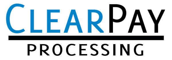 Logo for ClearPay Processing. "CLEAR" in blue, "Pay" in black with black line beneath, and "PROCESSING" in black below.