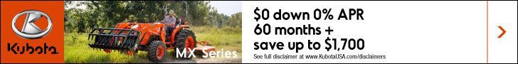 Kubota tractor ad: $0 down 0% APR for 60 months, save up to $1,700.