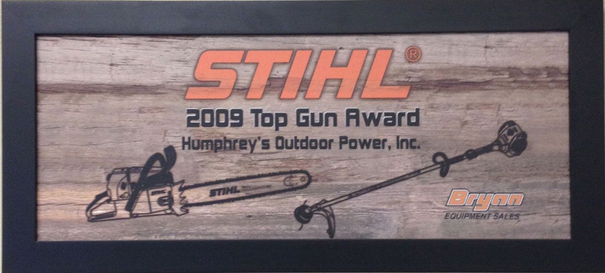 STIHL logo in white on orange background.