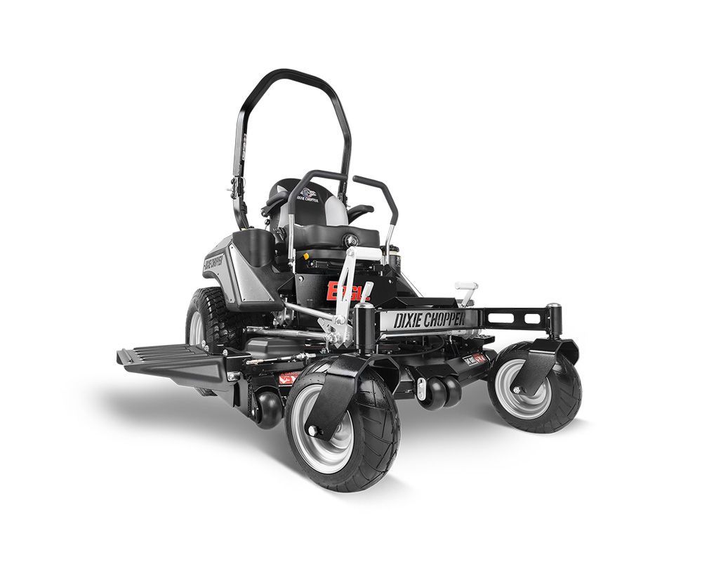 A riding lawnmower on a white background, viewed from the rear. It is black and silver.