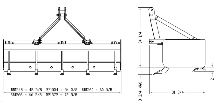 Diagram of a box blade with labeled dimensions.