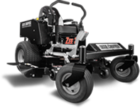 Black and gray zero-turn riding lawn mower with a 