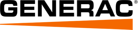 Generac logo: Black text with a long orange, angled line underneath.