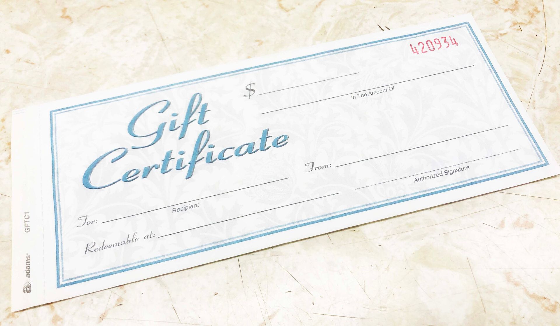 Gift certificate with 