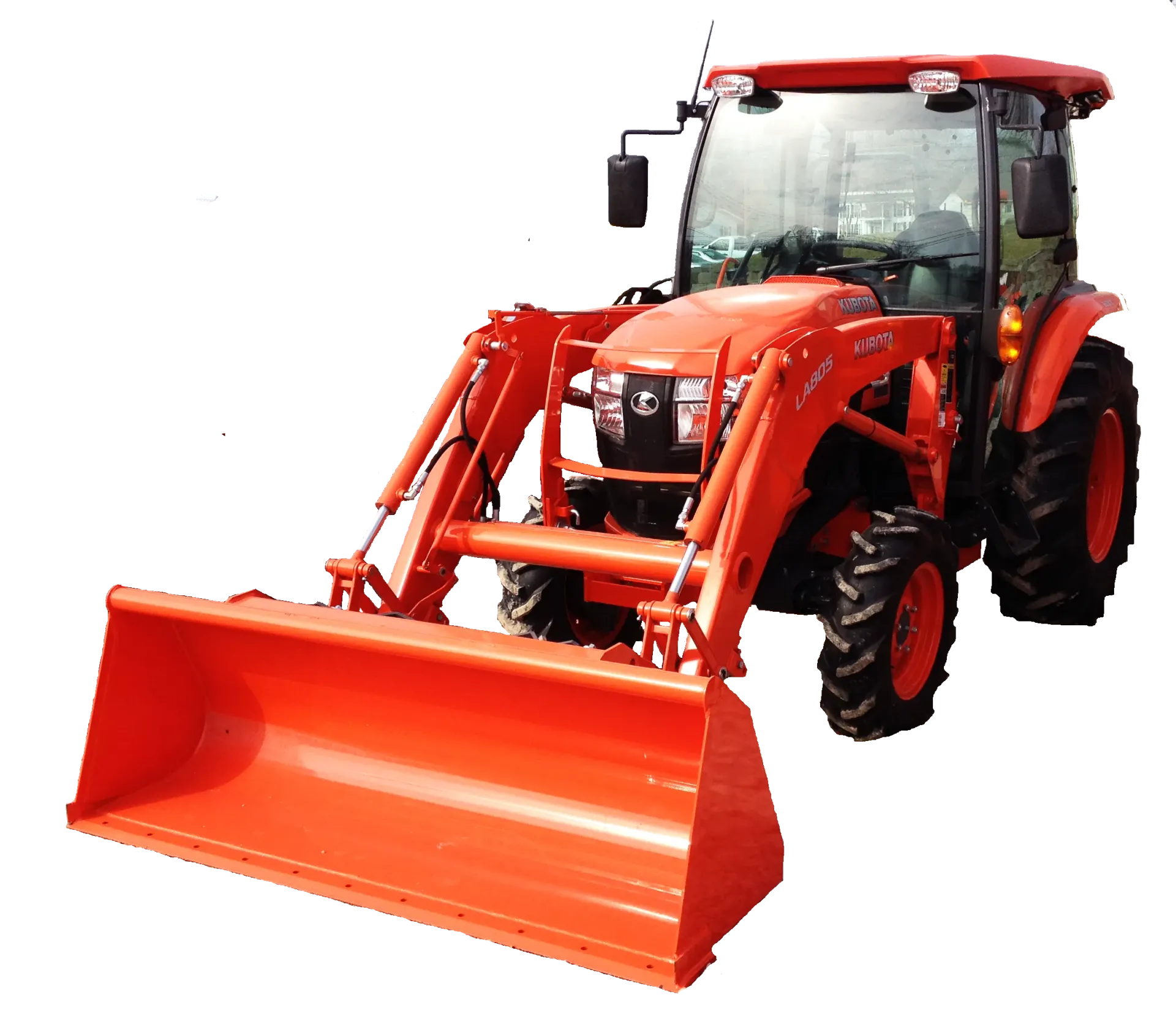 Orange tractor with front loader.