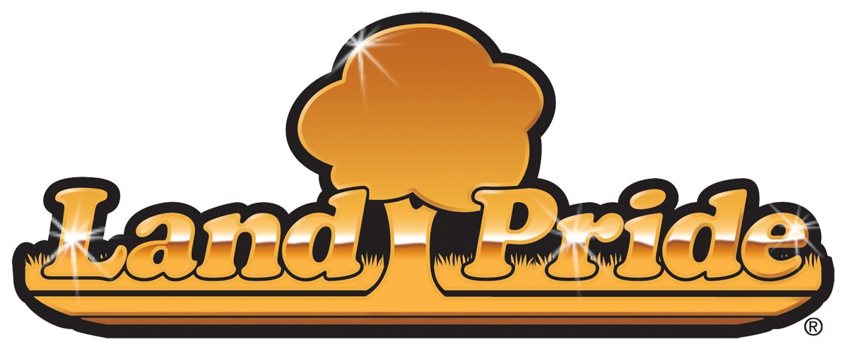Land Pride logo with golden-orange tree and text on a brown background.