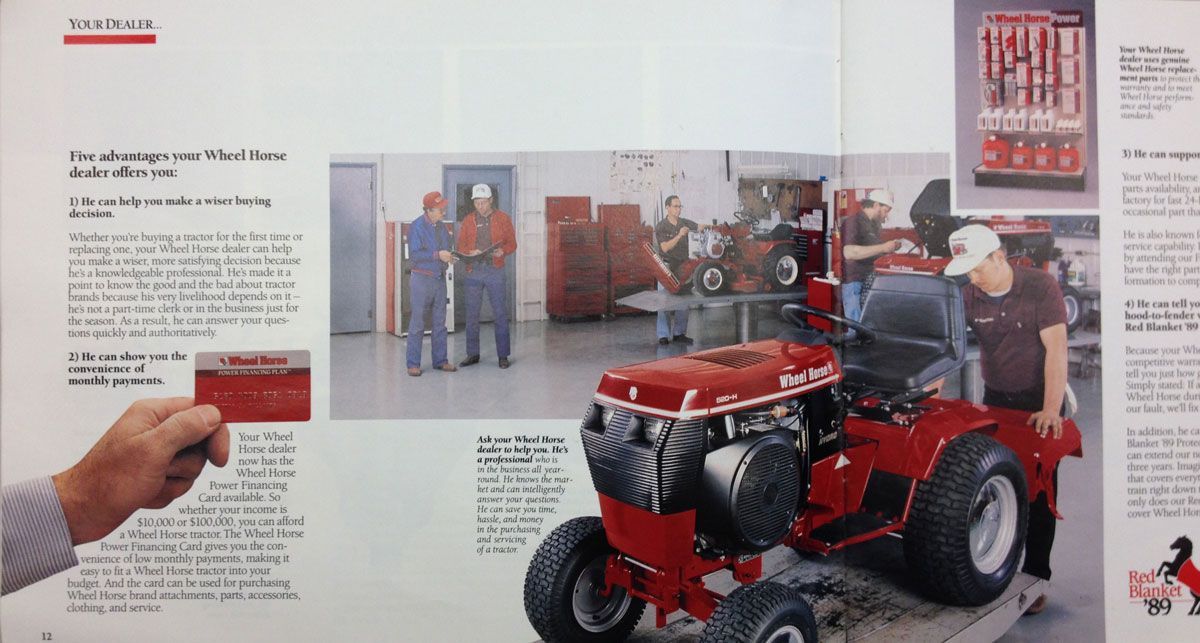 Wheel Horse Paddock newsletter page with text and photos about tractor pulls and dealer success.