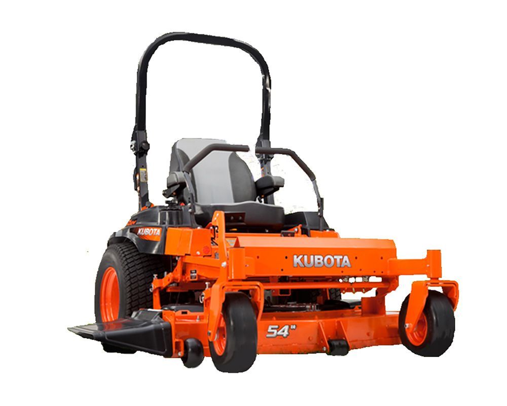 Orange Kubota zero-turn lawnmower with a 54