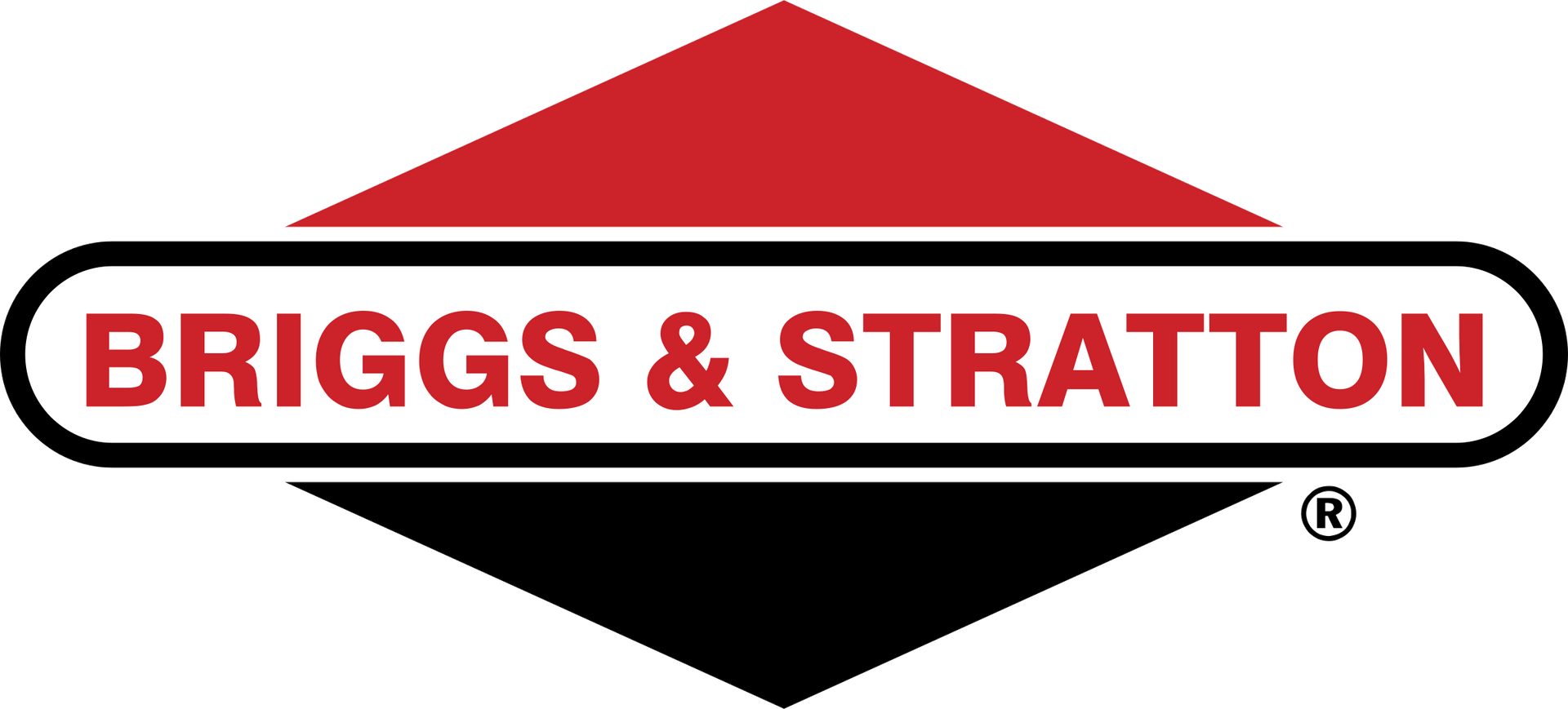 Briggs & Stratton logo in red, black, and white diamond shapes. The brand name is in a white rectangle.