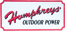 Logo for Humphreys Outdoor Power: red script text on white background with red border.