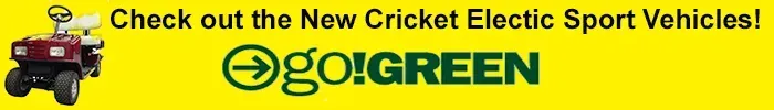 Yellow banner with Cricket Electric Sport Vehicles and