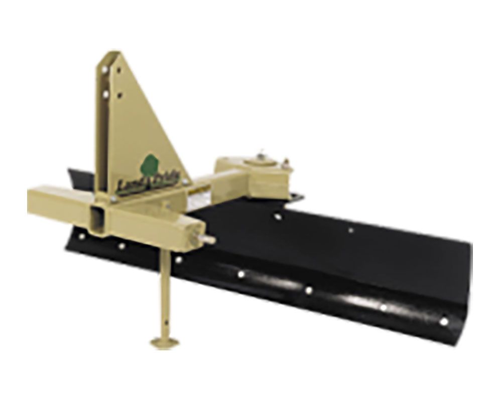 Tan and black tractor blade attachment.