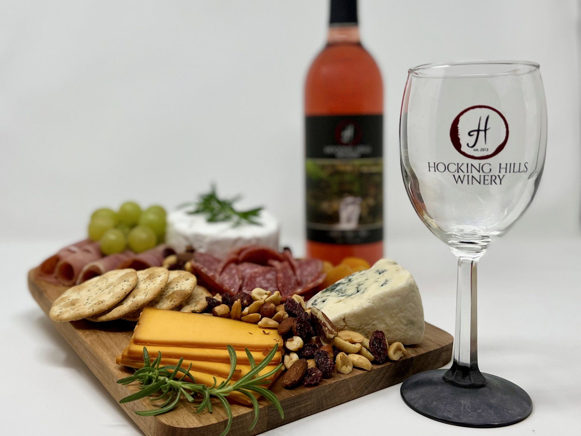 wine glass with charcuterie board