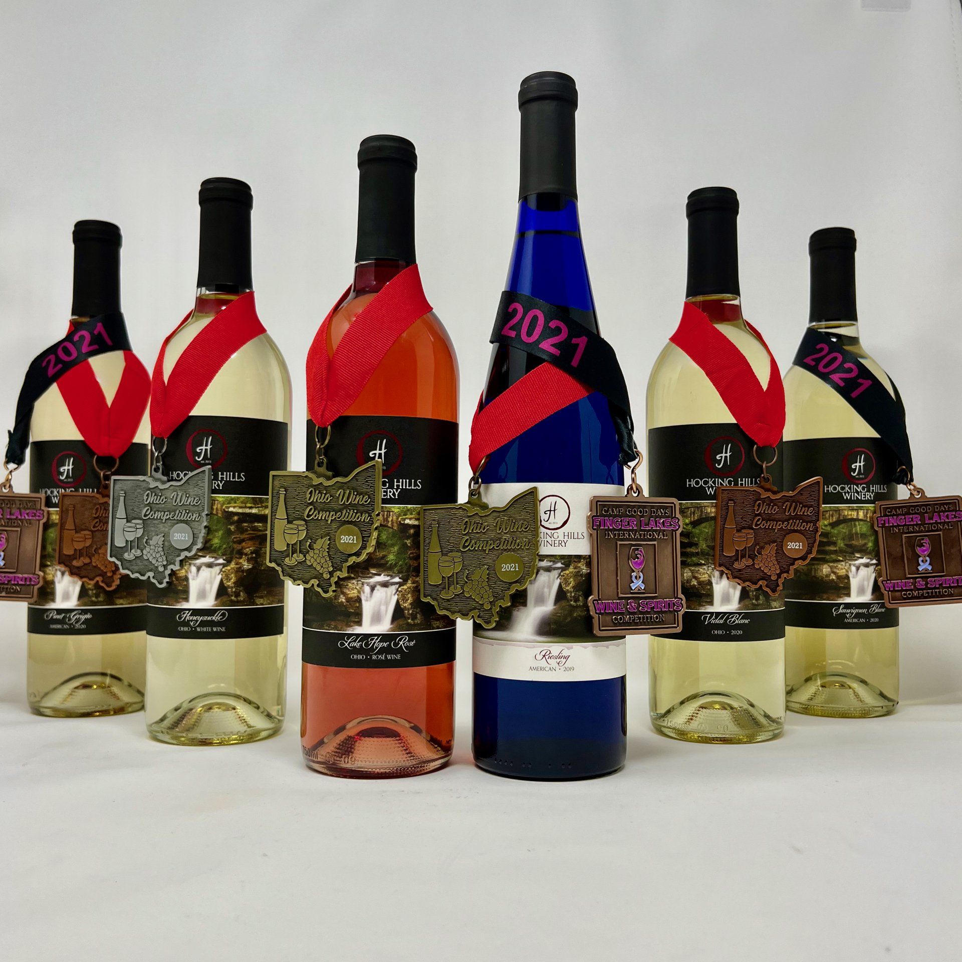 wine bottles with medals