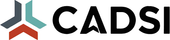 Logo of CADSI consisting of a three-pronged geometric icon in grey, teal, and red next to the bold, black text 