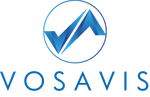 A blue geometric logo featuring a checkmark design inside a circle above the company name 
