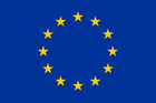 Logo of the European Commission, featuring a blue rectangle with twelve yellow stars in a circle above blue text.