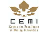 Logo for the Centre for Excellence in Mining Innovation (CEMI), featuring a gold geometric maple leaf icon above the text.