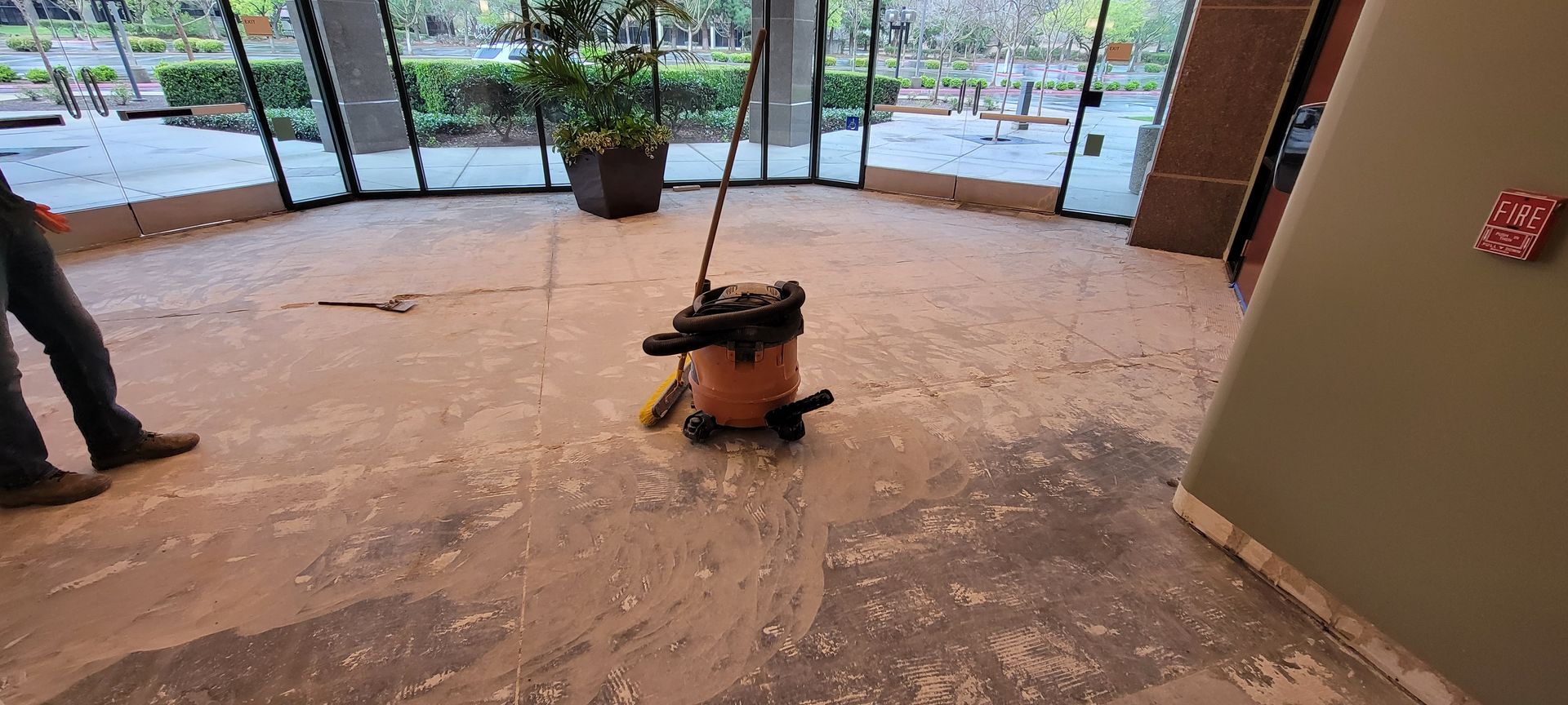 A vacuum cleaner is sitting on the floor in a room.