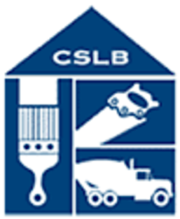 A logo for cslb shows a paint brush a saw and a cement truck