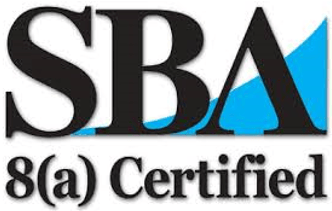 A logo that says sba 8 ( a ) certified on a white background