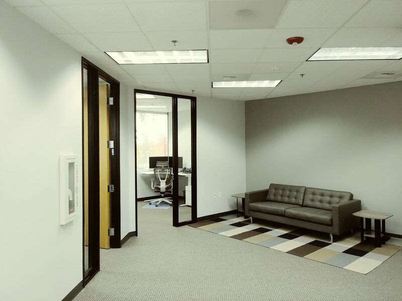 A room with a couch and a rug in it