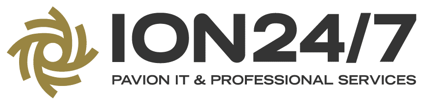 ION247 logo with gold spiral icon and gray text “PAVION IT & PROFESSIONAL SERVICES”