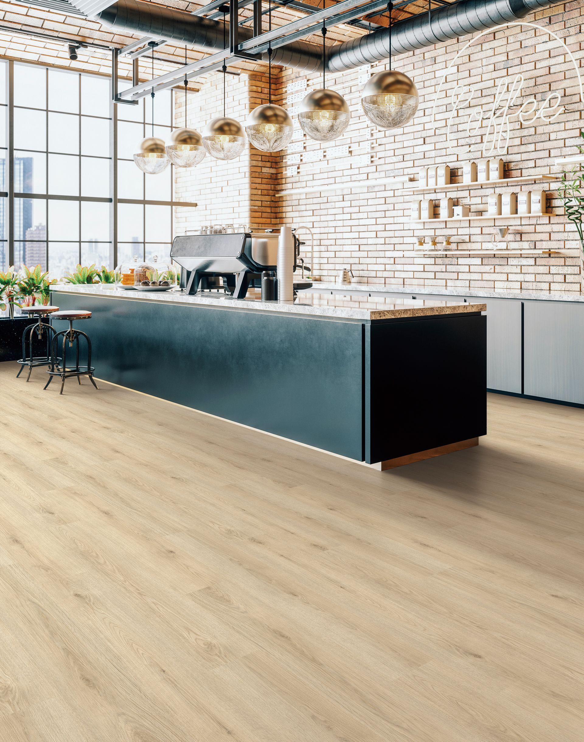 City Lights Chelsea Luxury Vinyl glue down flooring room scene image.