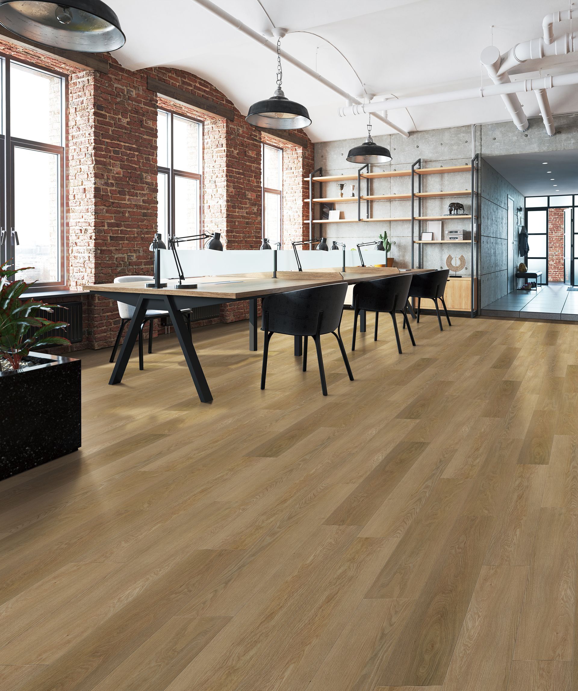 City Lights Central Park Luxury Vinyl glue down flooring room scene image.