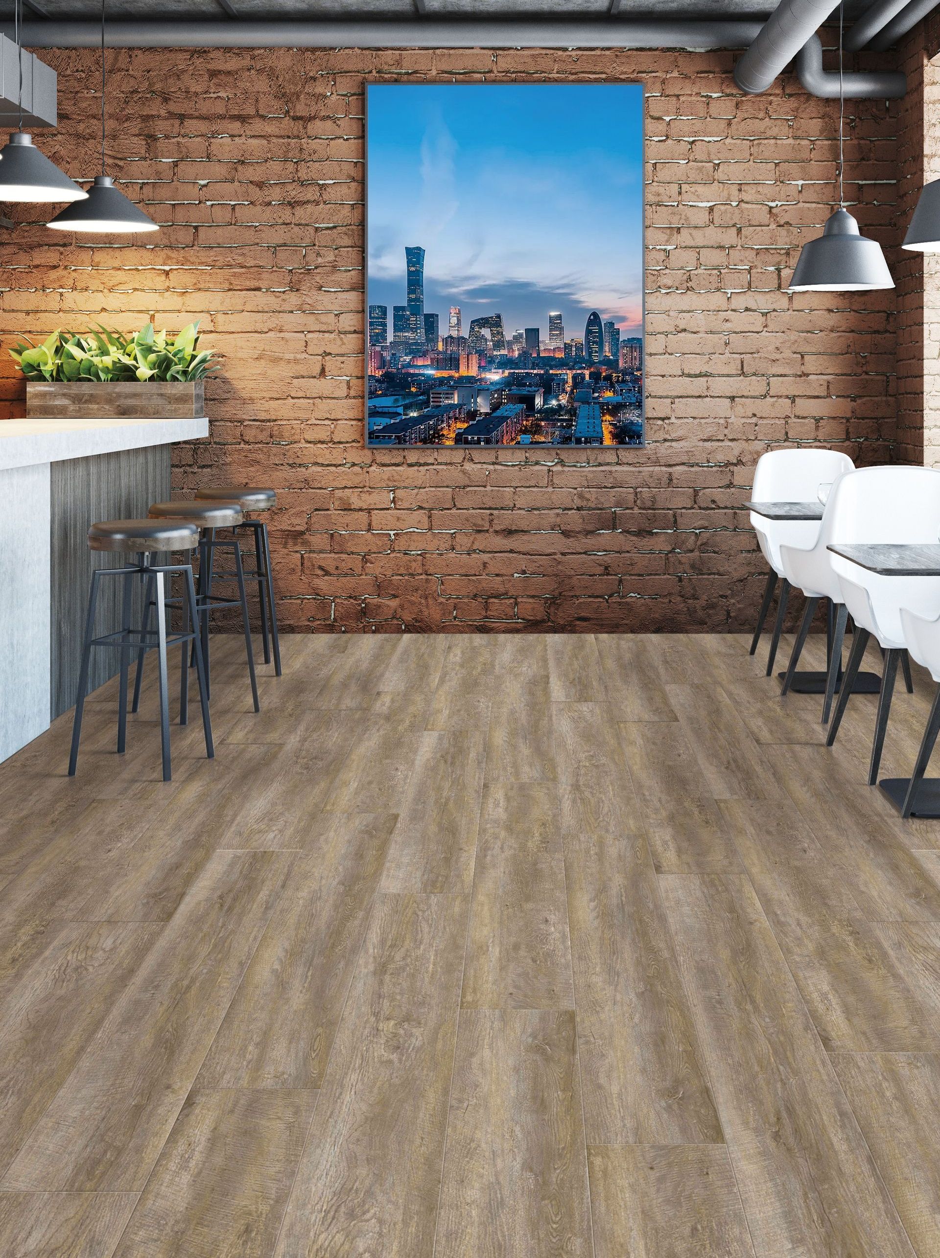 City Lights South Street Luxury Vinyl glue down flooring room scene image.