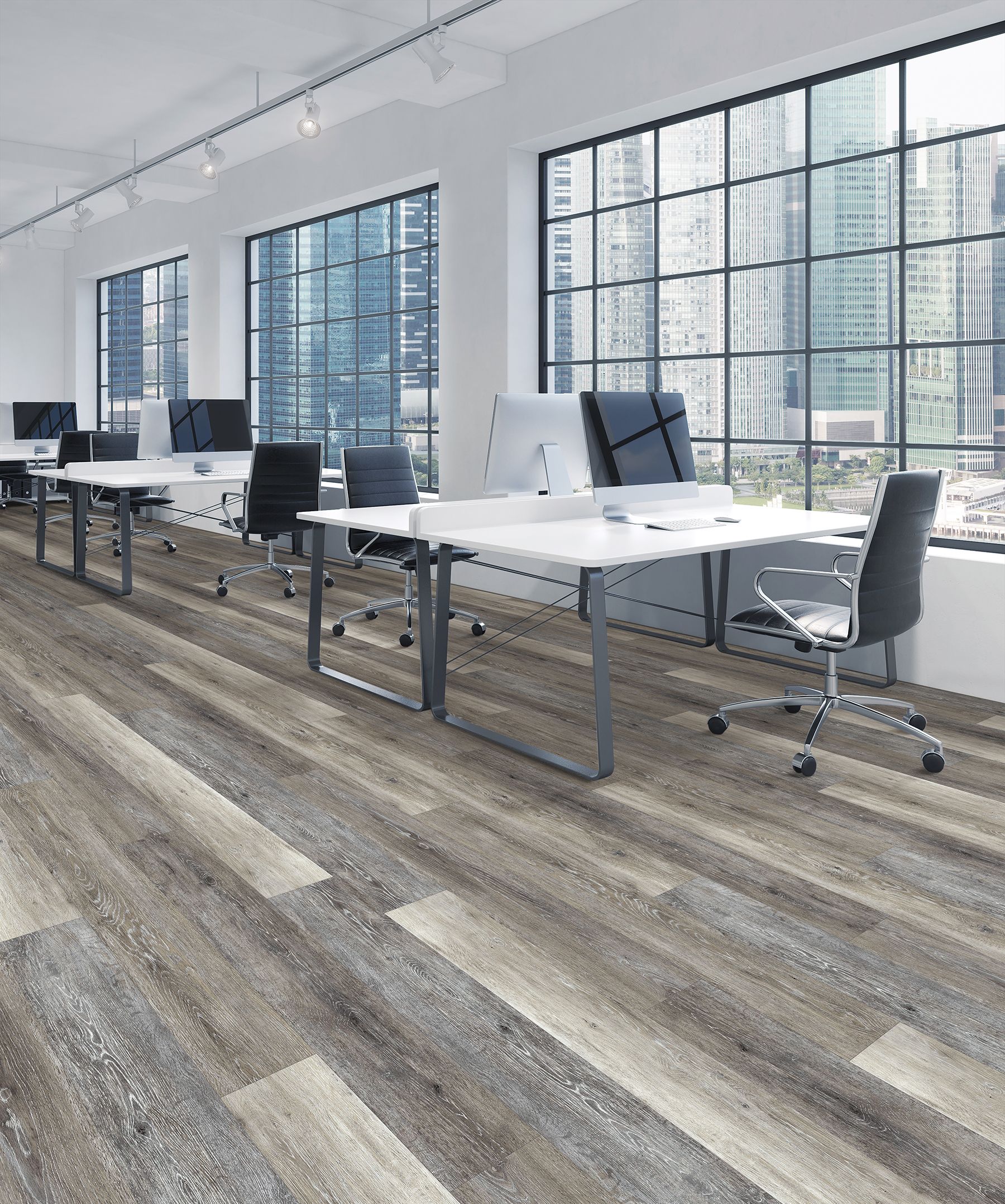 City Lights Manhattan Luxury Vinyl glue down flooring room scene image.