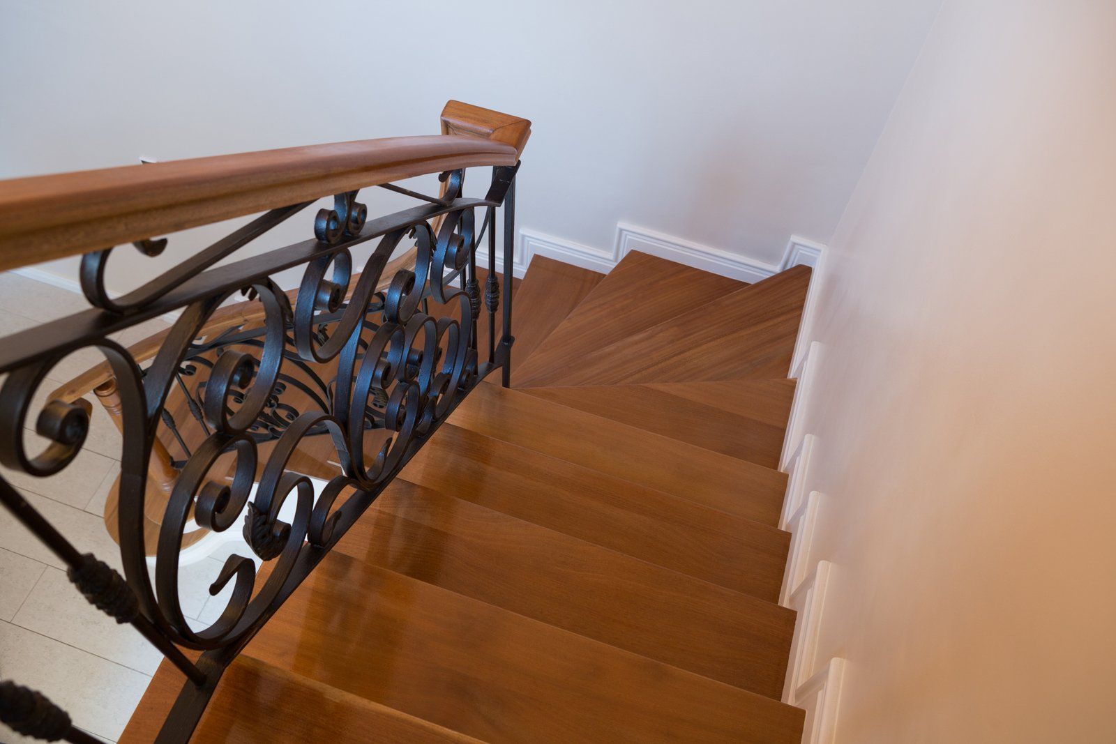 wood stairs with metal railings